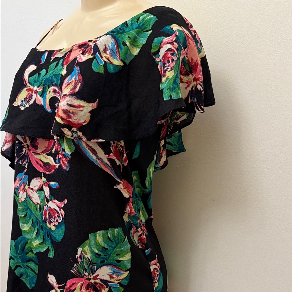 BeBop Black Floral Ruffle Dress Size Small Resortwear Spring - Picture 3 of 8